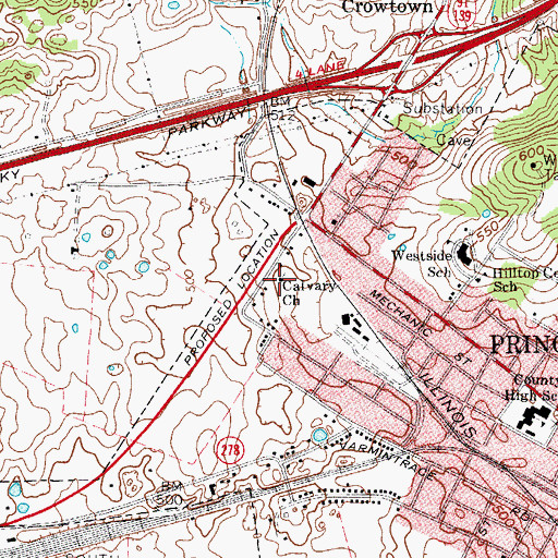 Topographic Map of Calvary Baptist Church, KY