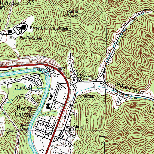 Topographic Map of Calvary Baptist Church, KY