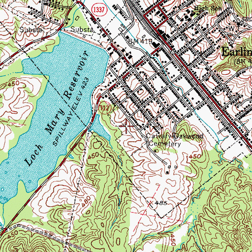 Topographic Map of Calvary Oakwood Cemetery, KY