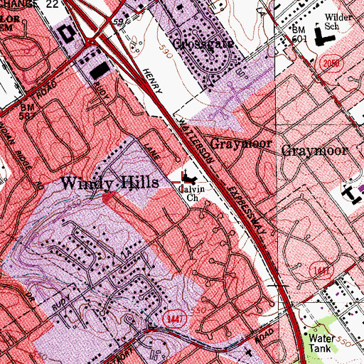 Topographic Map of Calvin Church, KY