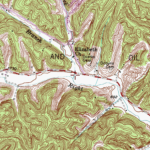 Topographic Map of Cam Creek, KY