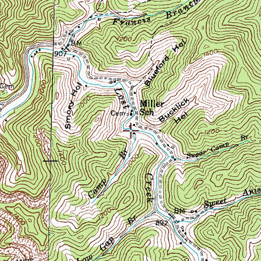 Topographic Map of Camp Branch, KY