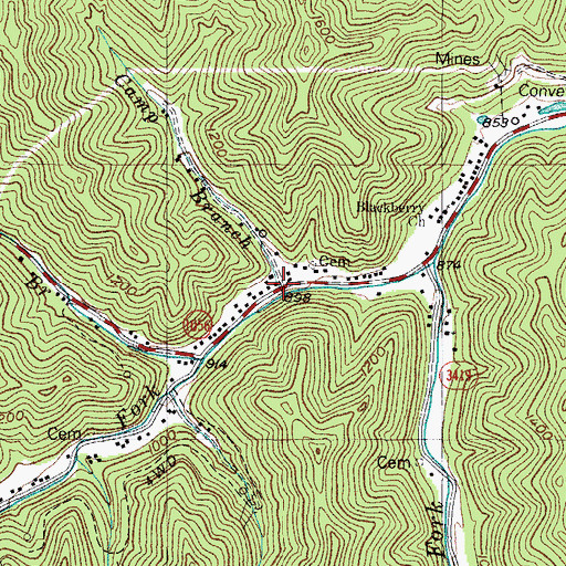 Topographic Map of Camp Branch, KY