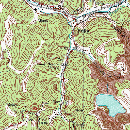 Topographic Map of Camp Branch Chapel, KY