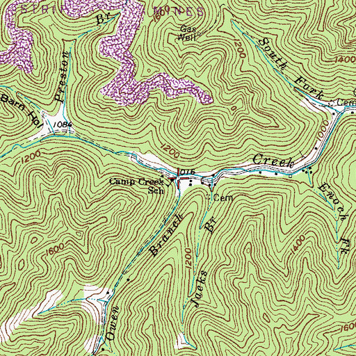 Topographic Map of Camp Creek School, KY