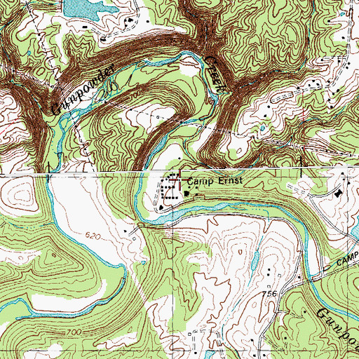Topographic Map of Camp Ernst, KY