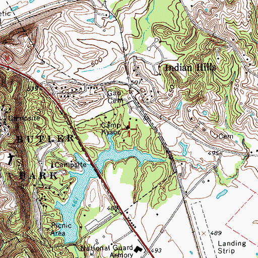 Topographic Map of Camp Kysoc, KY