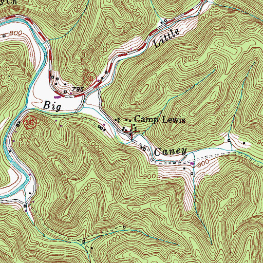 Topographic Map of Camp Lewis, KY