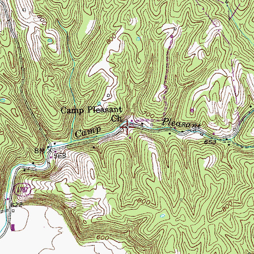 Topographic Map of Camp Pleasant Church, KY