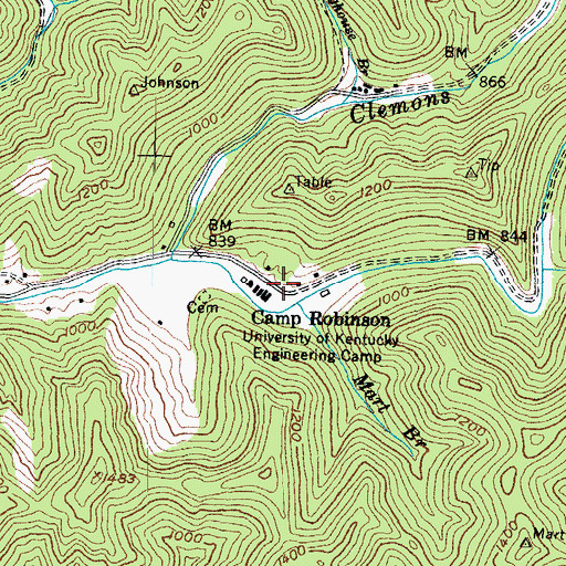 Topographic Map of Camp Robinson University of Kentucky Engineering Camp, KY