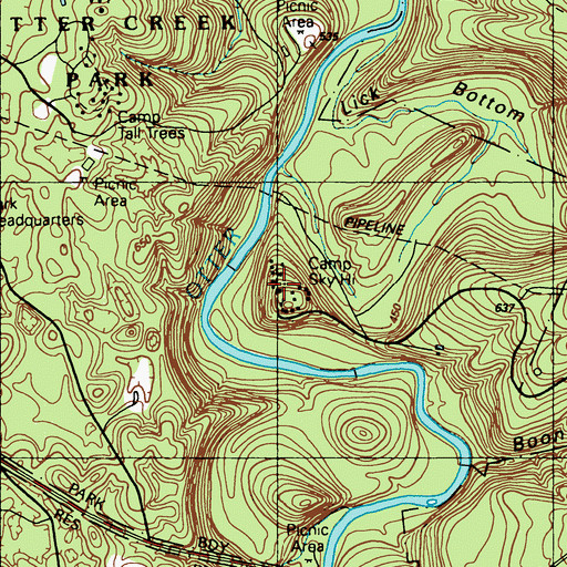 Topographic Map of Camp Sky Hi, KY