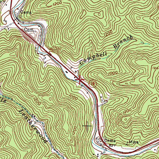 Topographic Map of Campbell Branch, KY