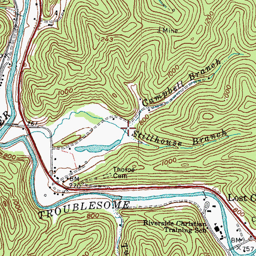 Topographic Map of Campbell Branch, KY