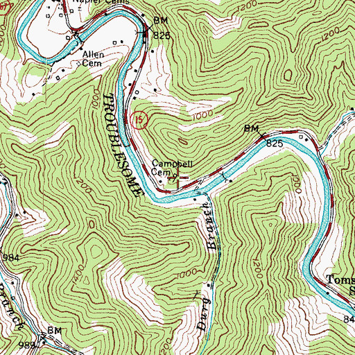 Topographic Map of Campbell Cemetery, KY