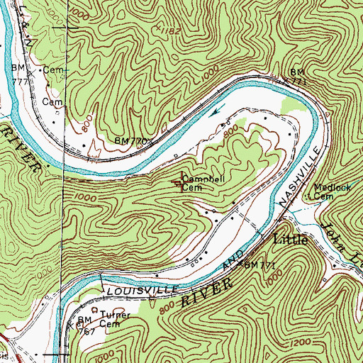 Topographic Map of Campbell Cemetery, KY