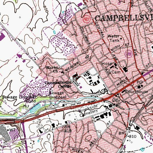 Topographic Map of Campbellsville University, KY