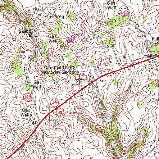 Topographic Map of Campbellsville Memorial Gardens, KY
