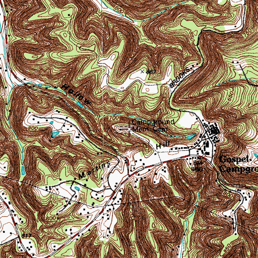 Topographic Map of Campground Memorial Cemetery, KY