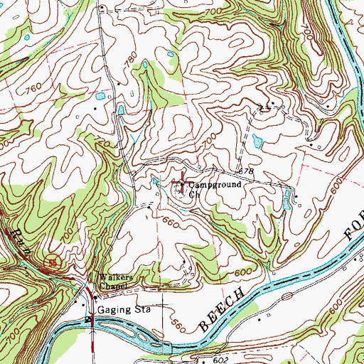 Topographic Map of Campground Church, KY