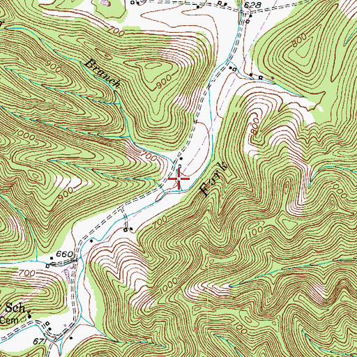 Topographic Map of Camphor Branch, KY