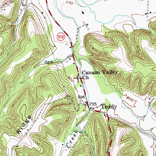 Topographic Map of Canaan Valley Separate Baptist Church, KY