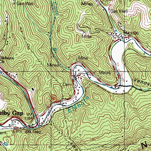 Topographic Map of Cane Branch, KY