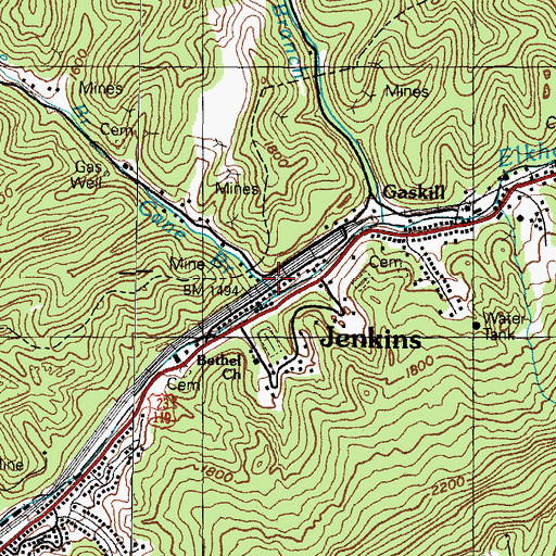 Topographic Map of Cane Branch, KY