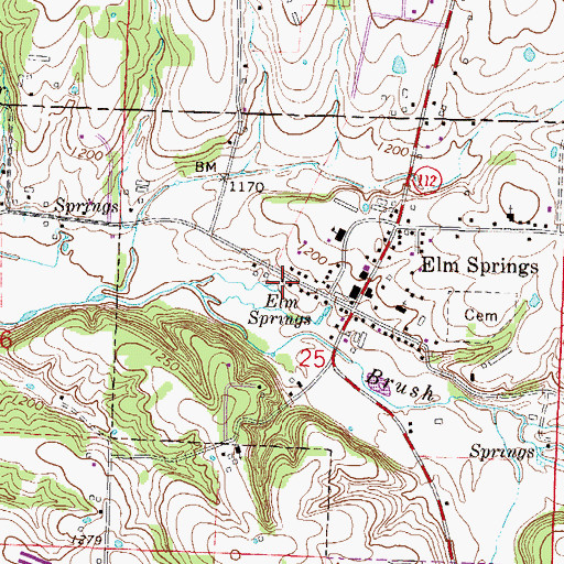 Topographic Map of Elm Springs, AR