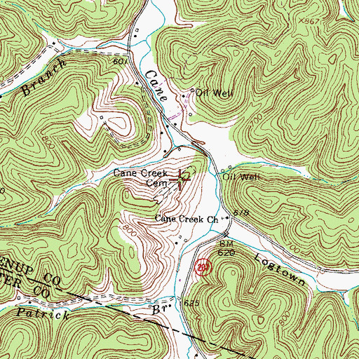 Topographic Map of Cane Creek Cemetery, KY