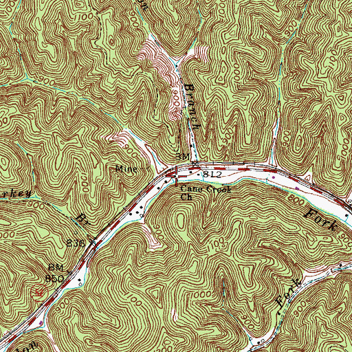 Topographic Map of Cane Creek Church, KY