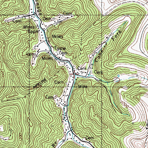 Topographic Map of Cane Fork, KY
