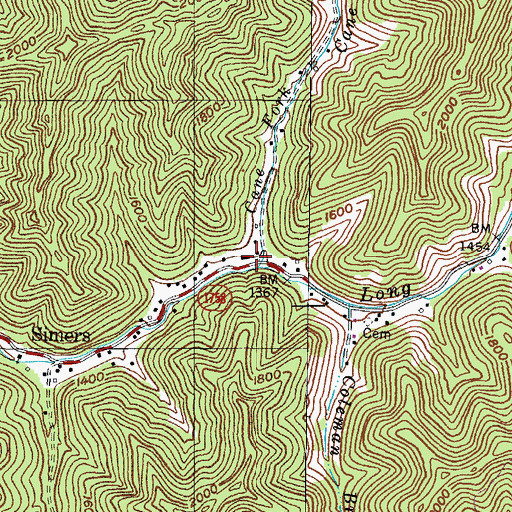 Topographic Map of Cane Fork, KY