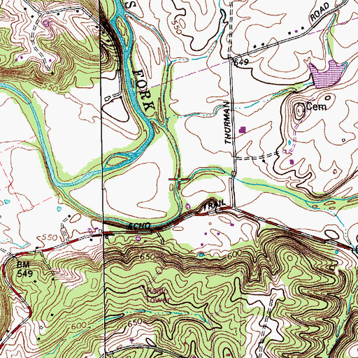 Topographic Map of Cane Run, KY