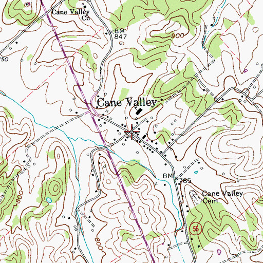 Topographic Map of Cane Valley, KY