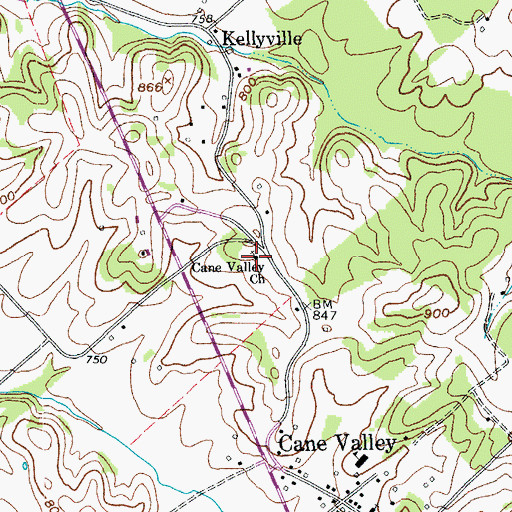 Topographic Map of Cane Valley Church, KY