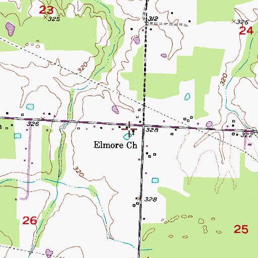 Topographic Map of Elmore Church, AR