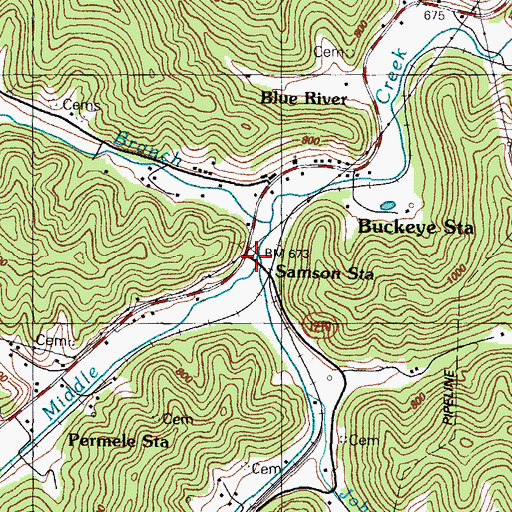 Topographic Map of Caney Creek, KY