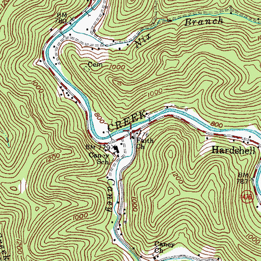 Topographic Map of Caney Creek, KY