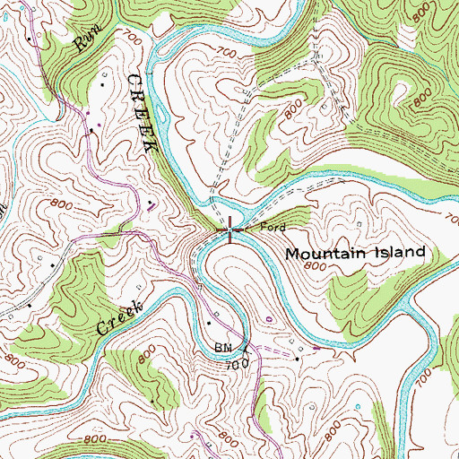 Topographic Map of Caney Creek, KY