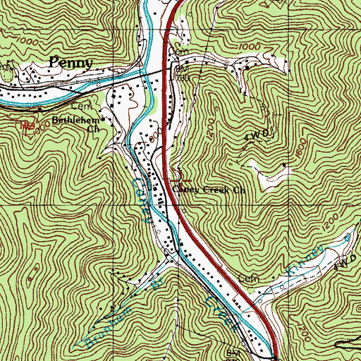 Topographic Map of Caney Creek Old Regular Baptist Church, KY