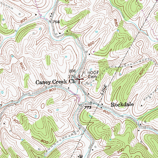 Topographic Map of Caney Fork Baptist Church, KY