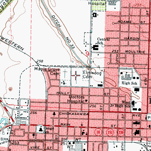 Topographic Map of Elmwood Cemetery, AR
