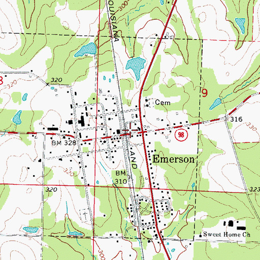 Topographic Map of Emerson, AR