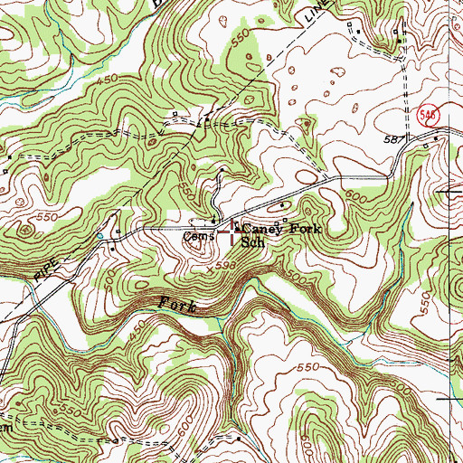 Topographic Map of Caney Fork School, KY