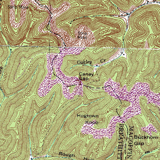 Topographic Map of Caney Gap, KY