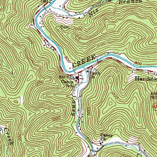 Topographic Map of Caney School, KY