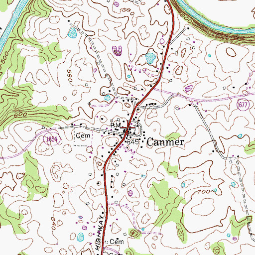 Topographic Map of Canmer, KY