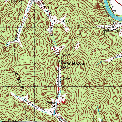 Topographic Map of Cannel Coal Gap, KY