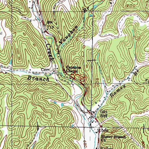 Topographic Map of Cannons Chapel, KY