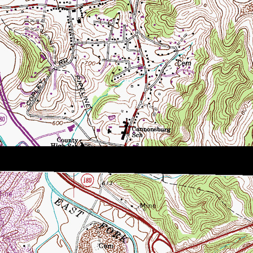 Topographic Map of Cannonsburg School, KY